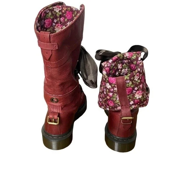 Dr. Martens Triumph Boots Cherry Red Darkened Mirage Floral Print Size 5 - Picture 4 of 8